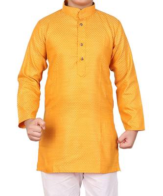Boys Orange and White Cotton Simple Kurta Pajama Set 2