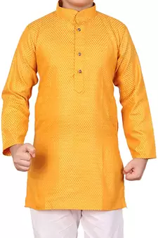 Boys Orange and White Cotton Simple Kurta Pajama Set