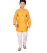 Boys Orange and White Cotton Simple Kurta Pajama Set