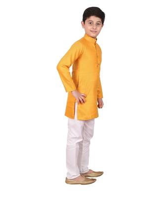 Boys Orange and White Cotton Simple Kurta Pajama Set 3