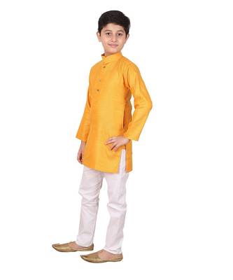 Boys Orange and White Cotton Simple Kurta Pajama Set 4
