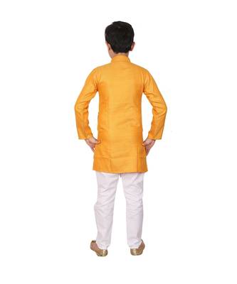 Boys Orange and White Cotton Simple Kurta Pajama Set 5