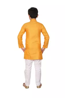 Boys Orange and White Cotton Simple Kurta Pajama Set