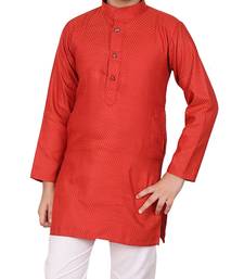 Boys Red and White Cotton Simple Kurta Pajama Set