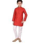 Boys Red and White Cotton Simple Kurta Pajama Set