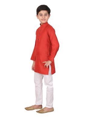 Boys Red and White Cotton Simple Kurta Pajama Set 4