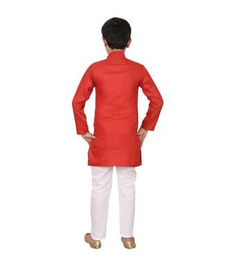 Boys Red and White Cotton Simple Kurta Pajama Set 5