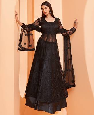 Black embroidered net salwar 1