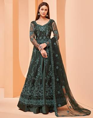Dark-green embroidered net salwar 1
