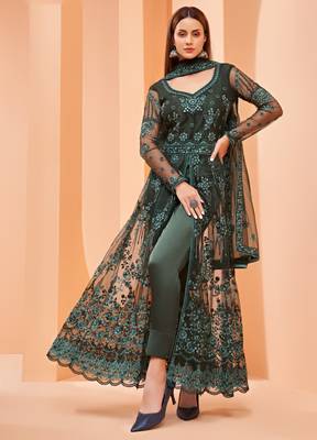Dark-green embroidered net salwar 2