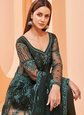 Dark-green embroidered net salwar 3