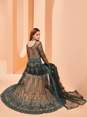 Dark-green embroidered net salwar 4