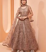 Brown embroidered net salwar