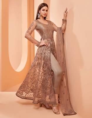 Brown embroidered net salwar 2