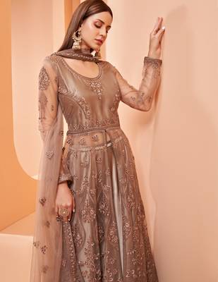Brown embroidered net salwar 3