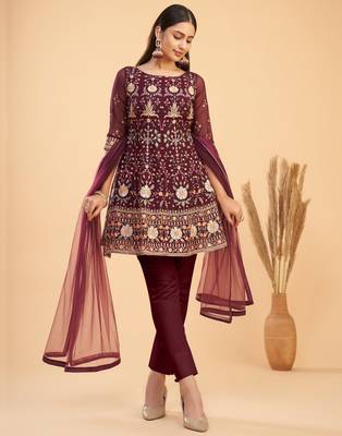 Wine embroidered pure georgette salwar 1