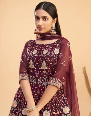 Wine embroidered pure georgette salwar 2