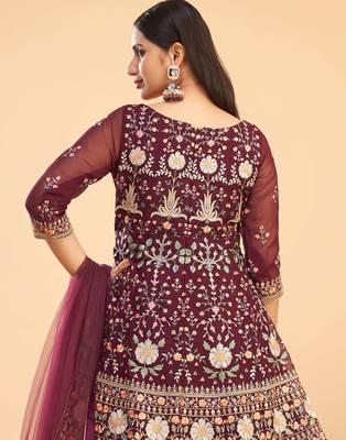 Wine embroidered pure georgette salwar 3