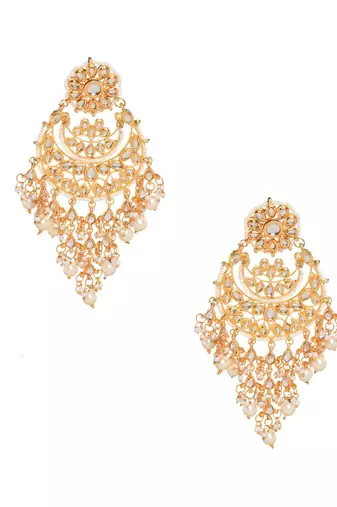 Gold Toned Kundan Chandbali With Pearl