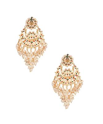 Gold Toned Kundan Chandbali With Pearl 5