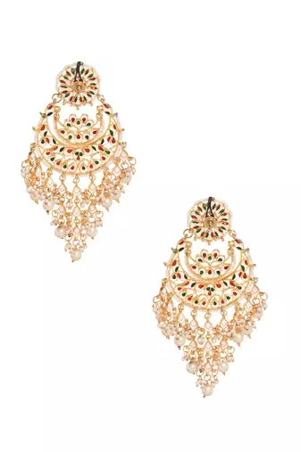 Gold Toned Kundan Chandbali With Pearl