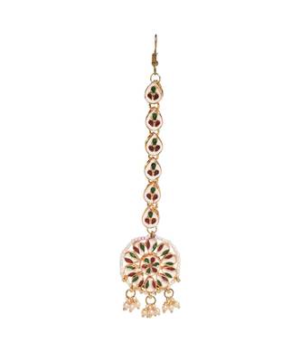 Gold Tone Kundan Maang Tikka With Pearls 4
