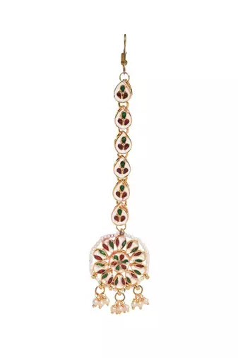 Gold Tone Kundan Maang Tikka With Pearls