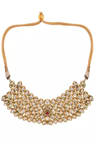 Handcrafted Maharani Kundan Necklace With Earrings & Mang Tika