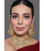 Elegant Kundan Gold Toned Royal Kundan Necklace With Earrings
