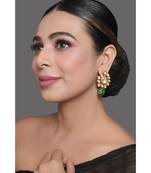 Gold Toned Green Beaded Kundan Earring