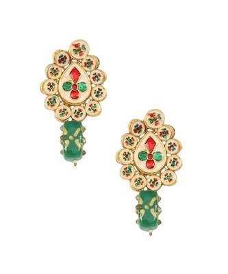 Gold Toned Green Beaded Kundan Earring 5