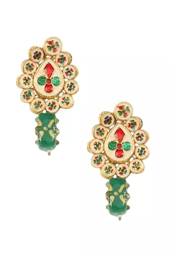 Gold Toned Green Beaded Kundan Earring