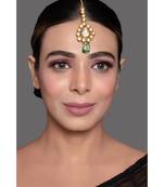Kundan Gold Toned Green Beaded Mang Tika