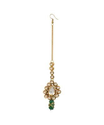 Kundan Gold Toned Green Beaded Mang Tika 2
