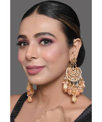 Peach Gold Tone Kundan Inspired Chandbali Earrings 1