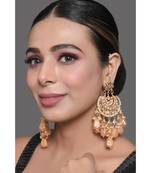 Peach Gold Tone Kundan Inspired Chandbali Earrings