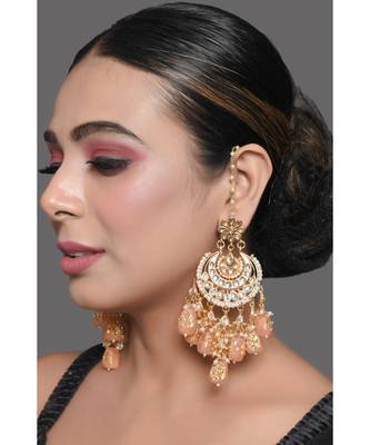 Peach Gold Tone Kundan Inspired Chandbali Earrings 2