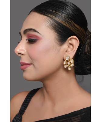 Gold Tone Handcrafted Kundan Earrings 4