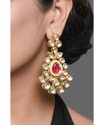Red Gold Toned Kundan Inspired Earrings 2