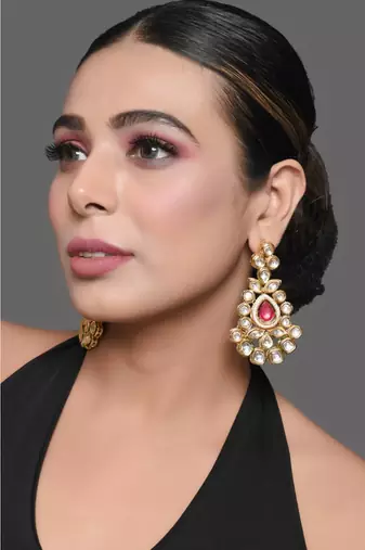 Red Gold Toned Kundan Inspired Earrings