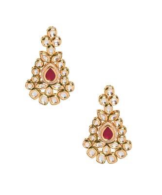 Red Gold Toned Kundan Inspired Earrings 5