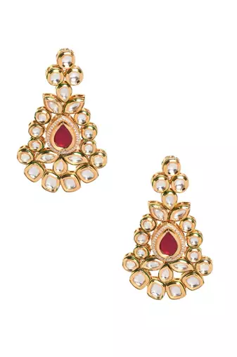 Red Gold Toned Kundan Inspired Earrings
