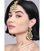 Jade Gold Tone Kundan Earrings And Maang Tikka With Pearls