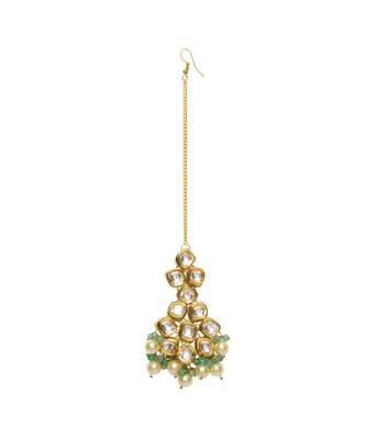 Jade Gold Tone Kundan Maang Tikka With Pearls 3