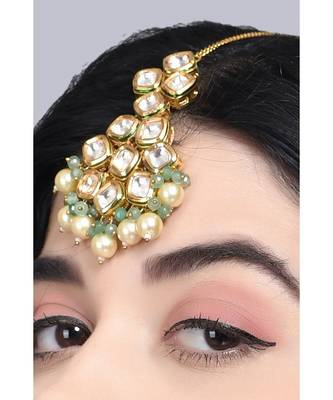 Jade Gold Tone Kundan Maang Tikka With Pearls 4