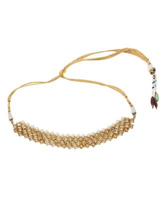 Pearl Beaded Kundan Choker With Matching Earrings & Mang Tika 5