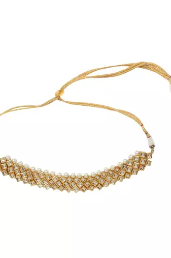Pearl Beaded Kundan Choker With Matching Earrings & Mang Tika