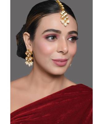 Pearl Beaded Kundan Inspired Earring & Mang Tika Set 3