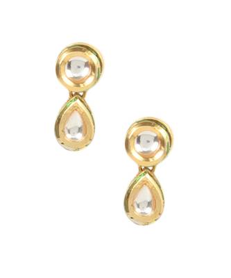 White Gold Tone Kundan Necklace With earrings 2