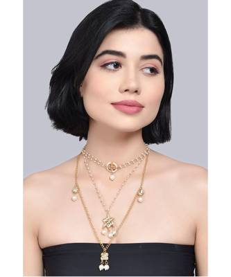 Multilayered Pearl Beaded Kundan Embellished Necklace Teamed With Choker 1